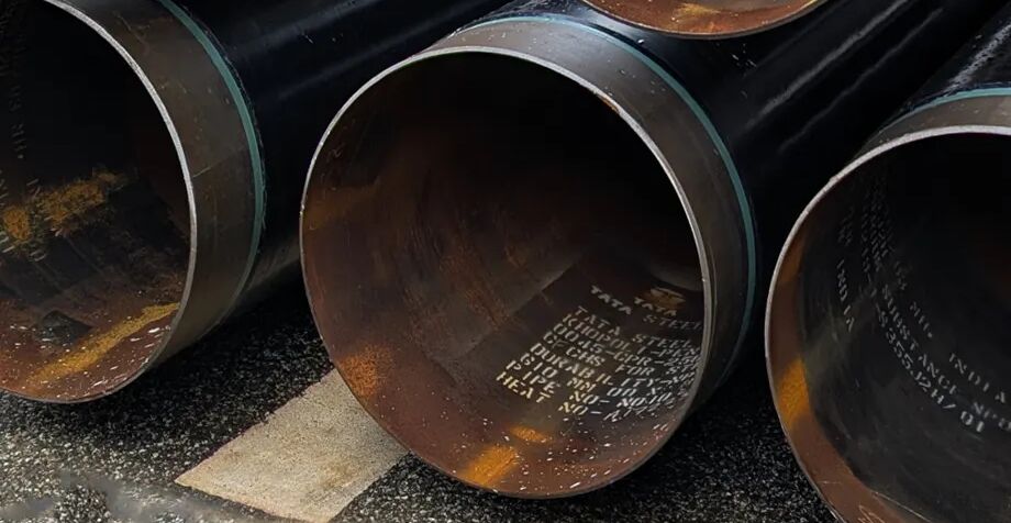 Stacked steel-pipelines with coating before installation.