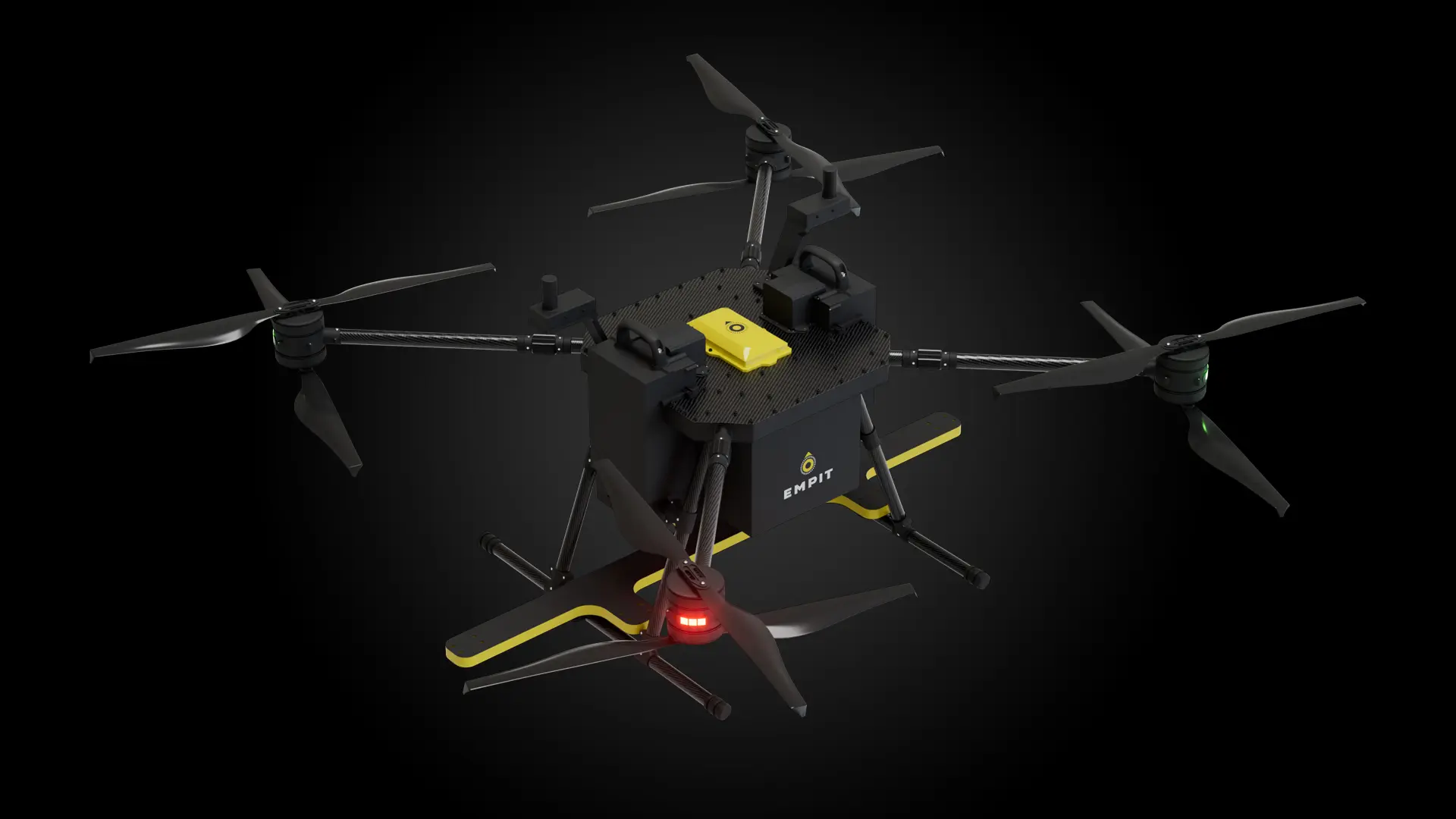 A 3-dimensional image of the inspection drone from the diagonal view.