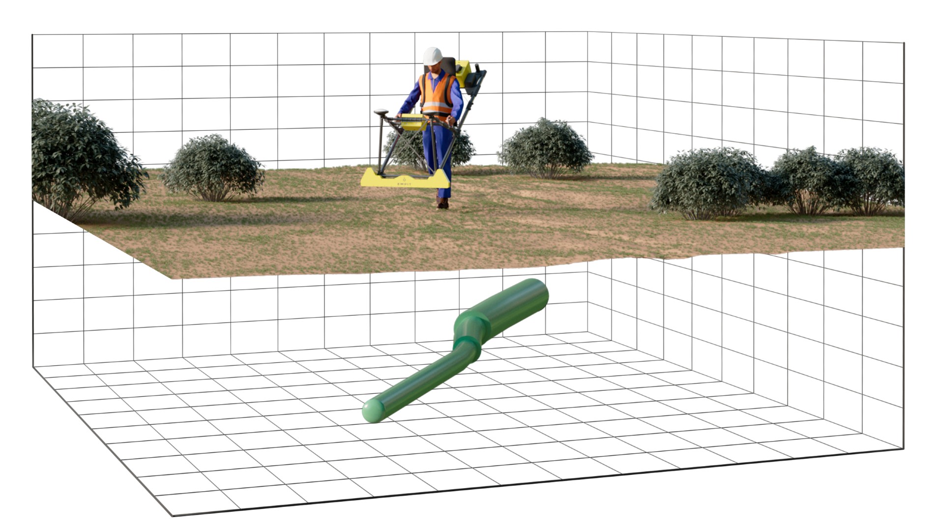 The fabricated pipeline test spool at the blind validation site, prepared for burial in an open field.
